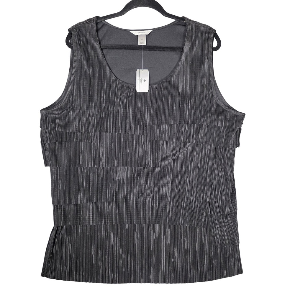 CJ Banks Crinkle Tiered Shell Top Women 2X Black NEW Sophisticated Minimalist